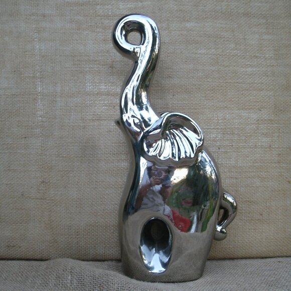 Vintage Silver Elephant Ceramic Figurine - Picture 1 of 16